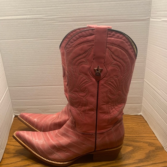 Los Altos Woman’s 9.5 Pink Eel skin Pointed Toe Cowboy Boots Barbie Cowgirl fun - Picture 3 of 15